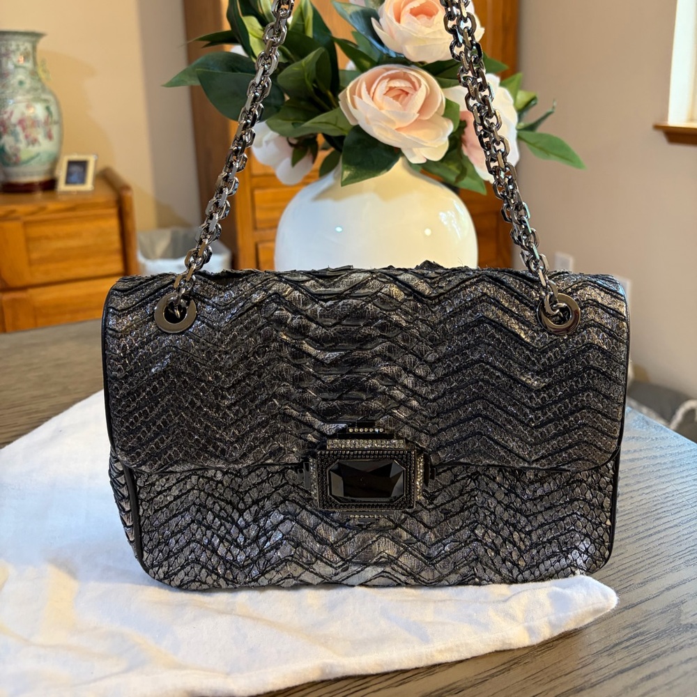 Judith Leiber Gunmetal Snakeskin Bag